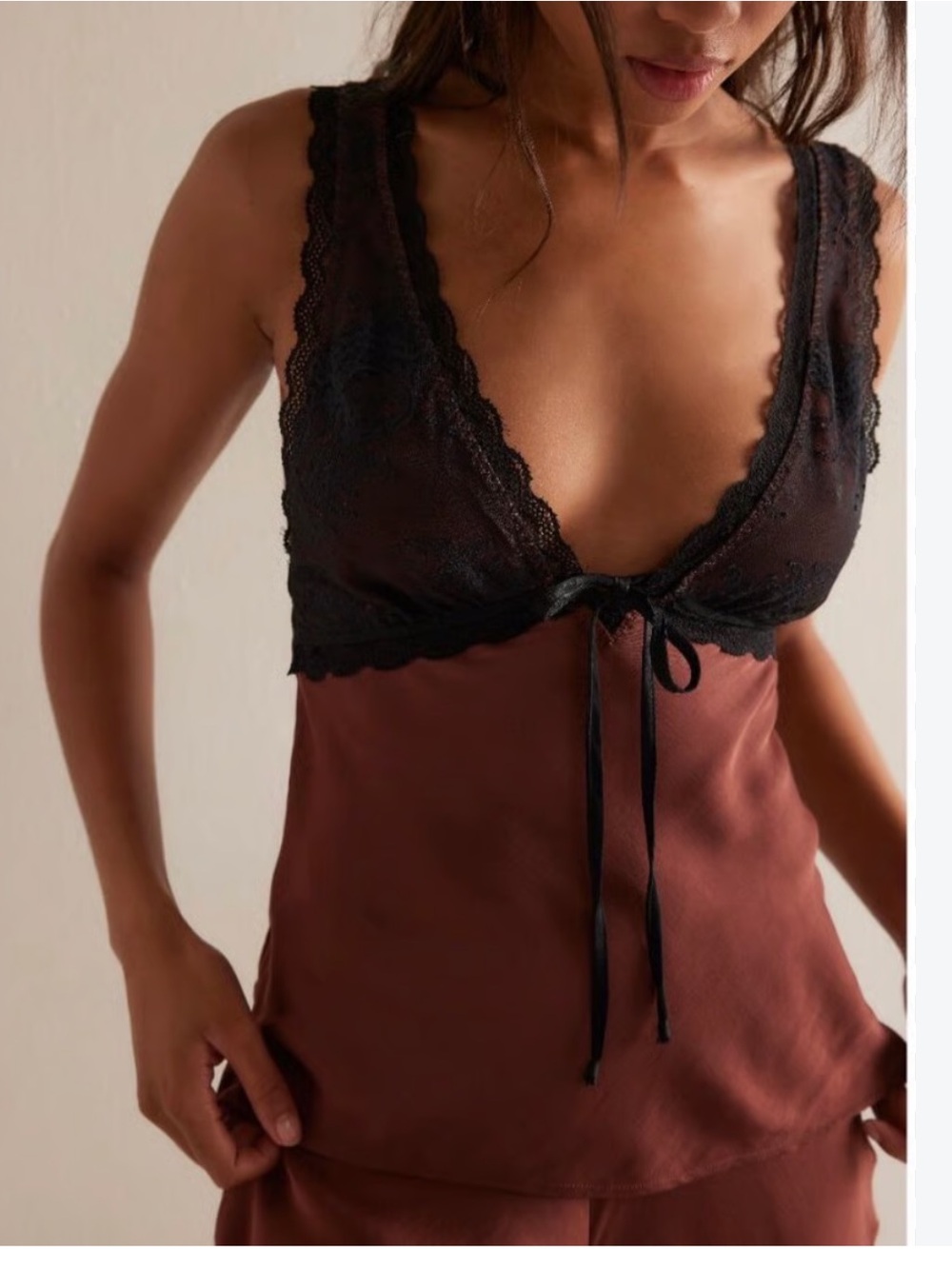 Free people made for this Lace Trim Satin Camisole - mink/Brown size XS